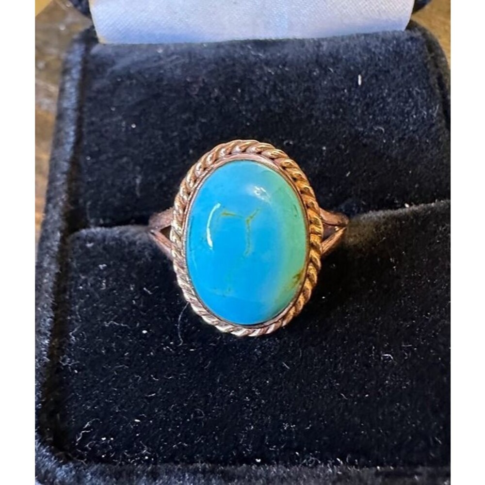 Oval Turquoise Pure Copper Ring Size 9